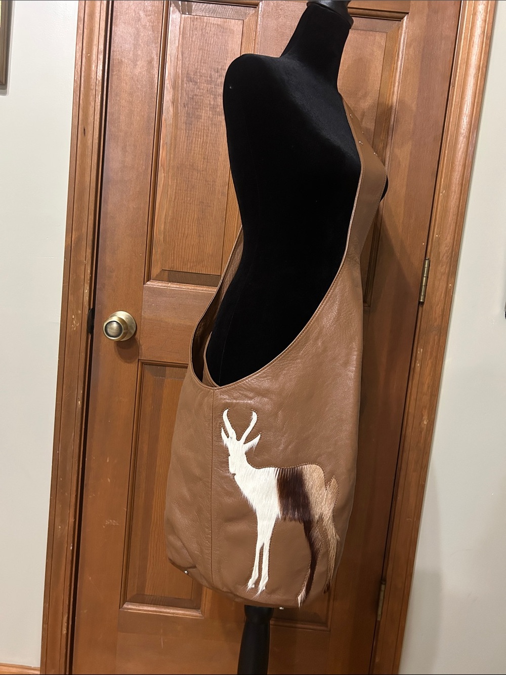 Clever Carriage Company Leather Antelope/Springbok Fur Shoulder Bag